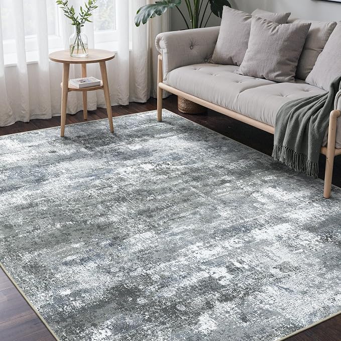BEIMO Area Rugs 8x10 for Living Room Bedroom, Modern Abstract Machine Washable Rug, Large Soft Low Pile Floor Carpet with Non Slip Backing for Dining Room, Silver Grey