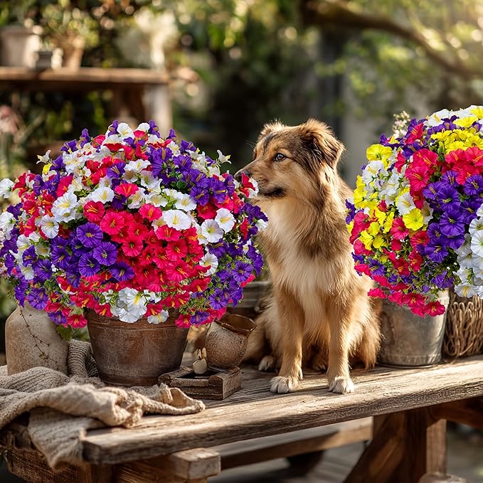 AXYLEX Artificial Flowers Outdoor Morning Glory - 16 Bundles Fake Plants UV Resistant No Fade Faux Plastic Greenery Home Garden Patio Decoration Indoor (1, Multi16-1)
