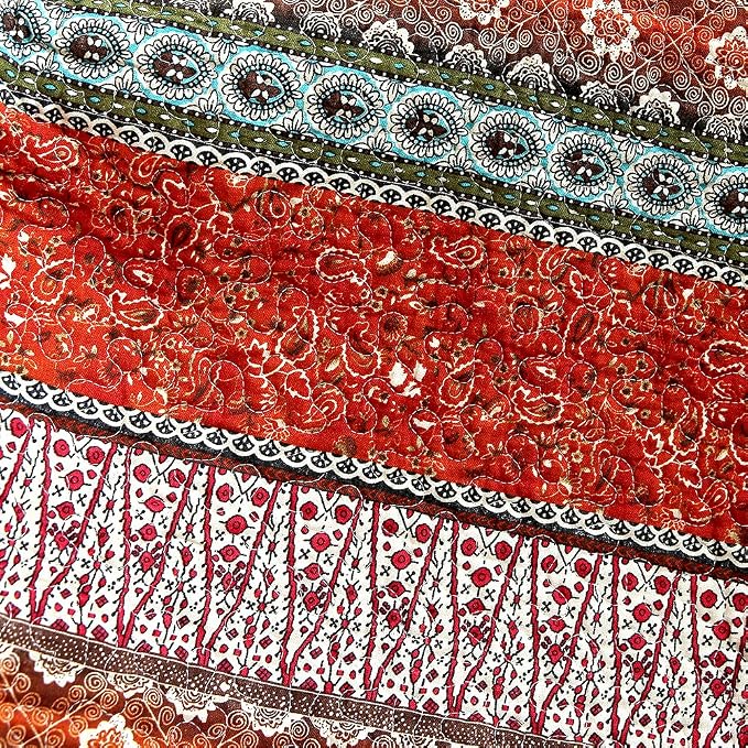 NEWLAKE Quilt Throw Blanket with Classical Floral Patchwork, Orange Jacquard, 60X78 Inch