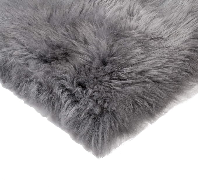 Set of 4, Natural Sheepskin Chairpad with Non-Slip Backing | 100% Real New Zealand Wool Sheepskin for Car Seat, Accent Chair, or Vanity Chair, Grey
