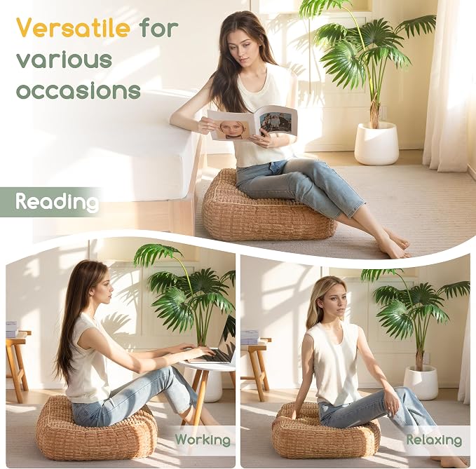 HIGOGOGO 6" Floor Pillow Cushion for Adults, Meditation Cushion Pillow, Blended Corduroy Cover, Large Square Floor Sitting for Tatami Living Room or Yoga, 22x22 Inch, Coffee