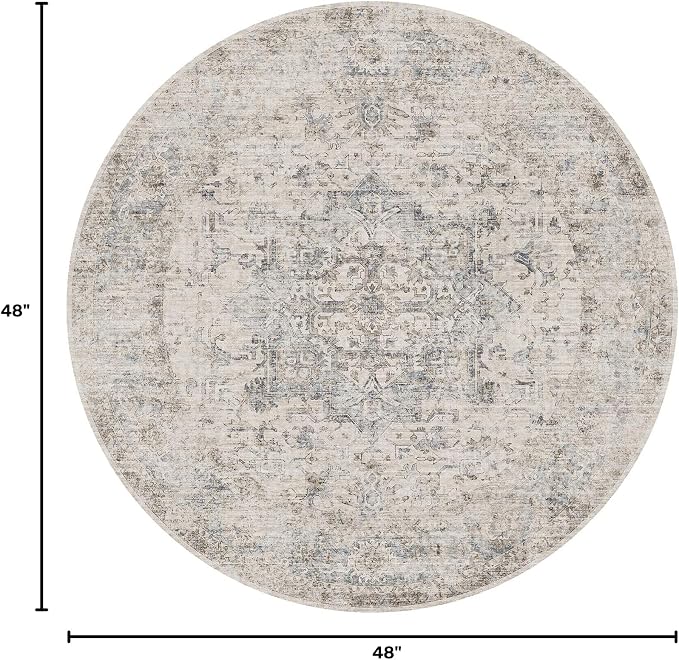 Machine Washable Rugs for Living Room: 4x4 Area Rugs for Bedroom Ultra Soft Non-Slip Low Pile Vintage Distress Boho Large Carpet for High-Traffic Dining Room - Farmhouse Decor