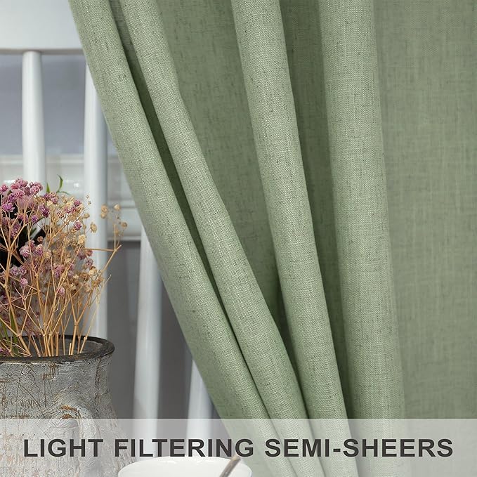 Pitalk Sage Green Curtains 5 FT Wide by 84 Inches Long for Bedroom 2 Panel Back Tab Pocket Sheer Linen Large Drape Light Filtering Extra Wide Curtain for Living Room Dining Hall Hallway 60x84 Length