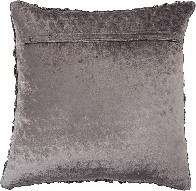 SARO LIFESTYLE Smocked Velvet Throw Pillow with Down Filling, Slate, 20"