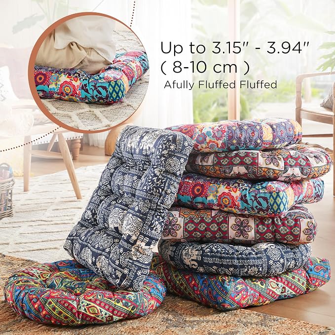 Codi Boho Floor Pillow, Large Meditation Cushion for Adults, Square Pillows Seating for Yoga Living Room Tatami Sitting Home Decor, Memory Foam Added, 22x22 Inch, Multi Patchwork