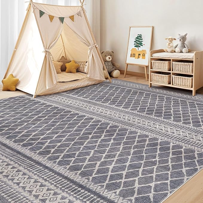 cotiled 10x14 Area Rug Living Room: Washable Boho Rugs with Non Slip Backing Large Soft Indoor Stain Resistant Carpet for Bedroom Farmhouse Dining Room Lightweight Home Decor Charcoal Grey