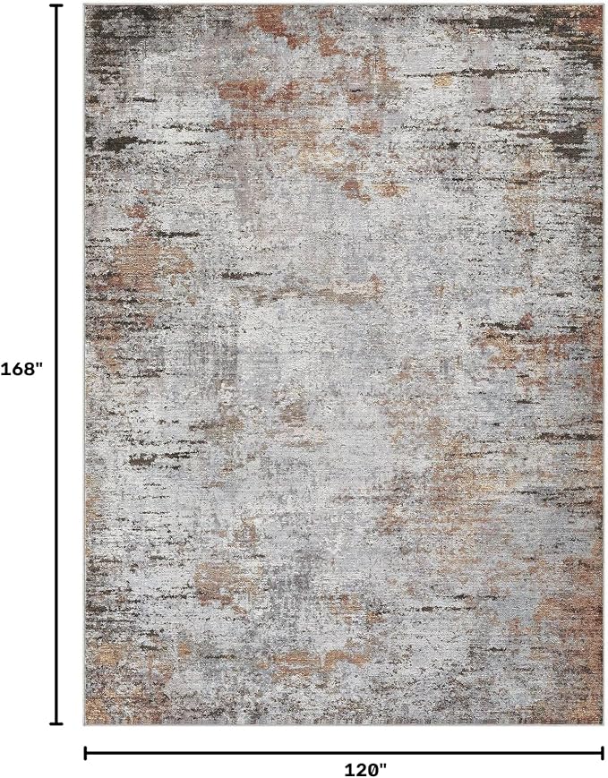 DMOYEST Area Rug Living Room Rugs - 10x14 Large Soft Indoor Neutral Modern Abstract Low Pile Washable Rug Carpet for Bedroom Dining Room Farmhouse Home Office - Grey Rust