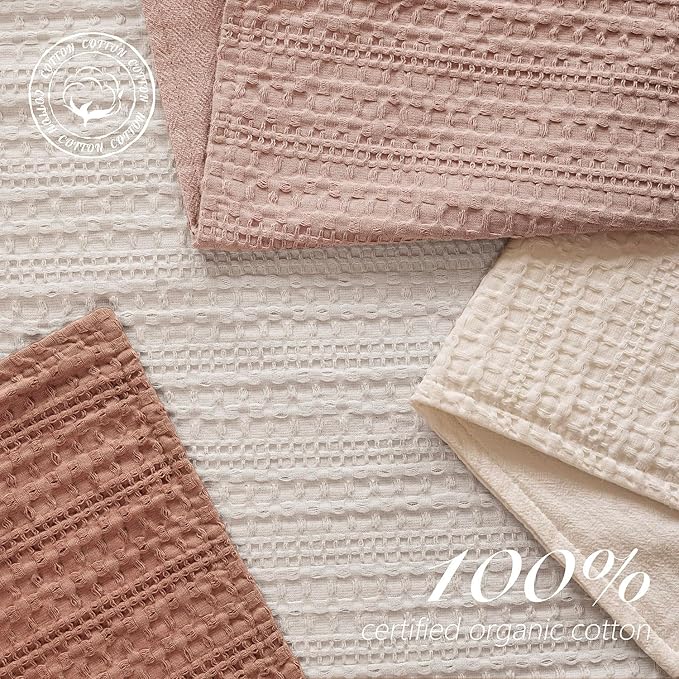 Foindtower Set of 2 Decorative Cotton Waffle Weave Throw Pillow Covers Euro Shams Cushion Covers Accent European Pillowcase for Bed Couch Sofa Bedroom Living Room Home Decor 24×24 Inch Coral Pink