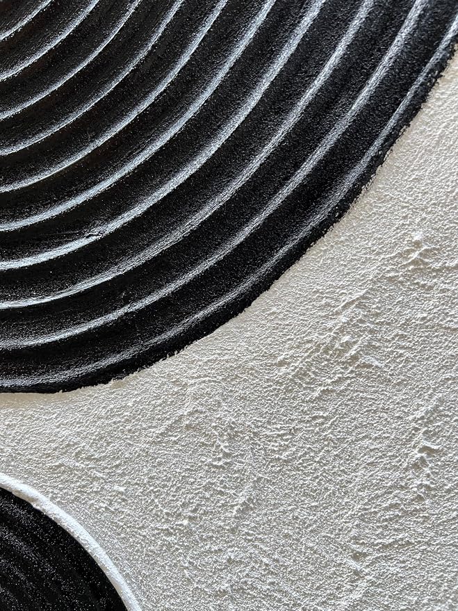 NANKAI Art Hand-Painted Abstract Oil Painting in Black and White Texture Modern Minimalist Art 24x20 Inches x 3,Home Wall Decoration Oil Painting