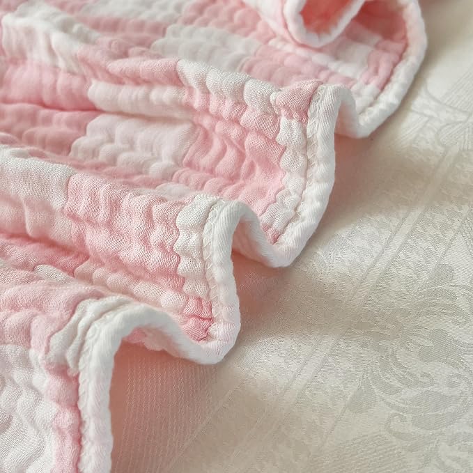 NIDITW Checkerboard Cotton Muslin Throw Blanket for Couch 6-Layer Checkered Gauze Blanket Soft Breathable All Season for Couch Bed Sofa (Pink, Throw)