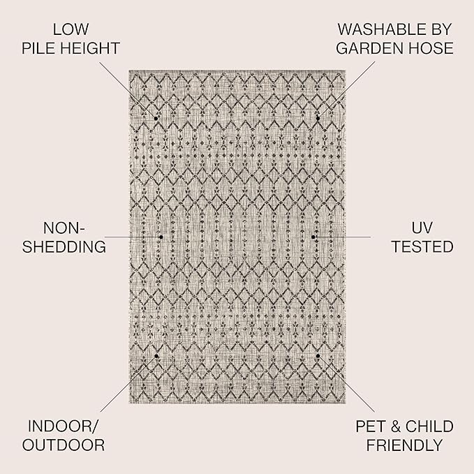 JONATHAN Y Moroccan Geometric Indoor Outdoor Square Area Rug 3X3 Light Gray/Black, Ourika Textured Weave for Backyard, Patio, Porch, Easy-Cleaning, High Traffic Pet-Friendly, Non-Shedding SMB108E-3SQ