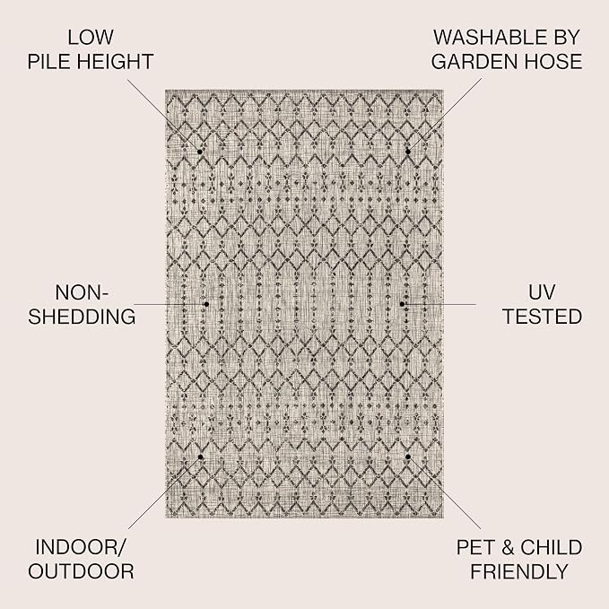 JONATHAN Y Moroccan Geometric Indoor Outdoor Round Area Rug 6 Ft Light Gray/Black, Ourika Textured Weave for Backyard, Patio, Porch, Easy-Cleaning, High Traffic Pet-Friendly, Non-Shedding SMB108E-6R