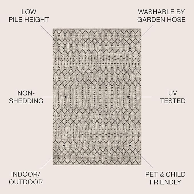 JONATHAN Y Moroccan Geometric Indoor Outdoor Round Area Rug 4 Ft Light Gray/Black, Ourika Textured Weave for Backyard, Patio, Porch, Easy-Cleaning, High Traffic Pet-Friendly, Non-Shedding SMB108E-4R