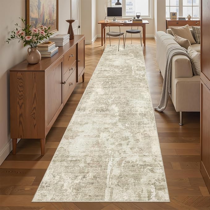 Soalmost Runner Rug 2x10 Washable Non-Slip Hallway Runner Rugs for Kitchen Bathroom Laundry Room Beige Gray Vintage Floor Carpet Runners for Hallways Entryway