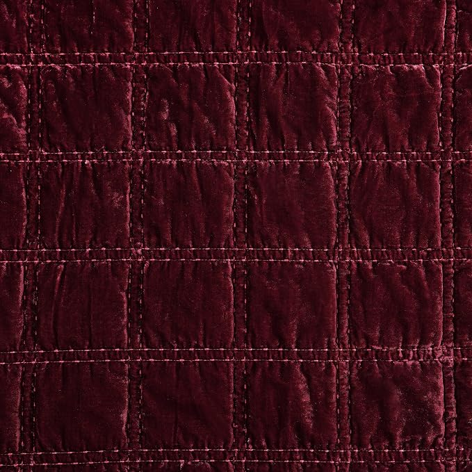 HiEnd Accent Stella Faux Silk Velvet Double Box Stitch 3 Piece Quilt Set, King Size, Garnet Red Solid Color, Classic Chic Modern Rustic Elegant Bedding Set, Lightweight Bed Set