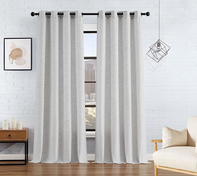 Lucky Brand – Sierra Textured Light Filtering Curtains |Window Panel Curtains | Faux Linen Drapes | Set of 2 Panels | Semi Sheer | Machine Washable | Measures 52" x 96" | Grey
