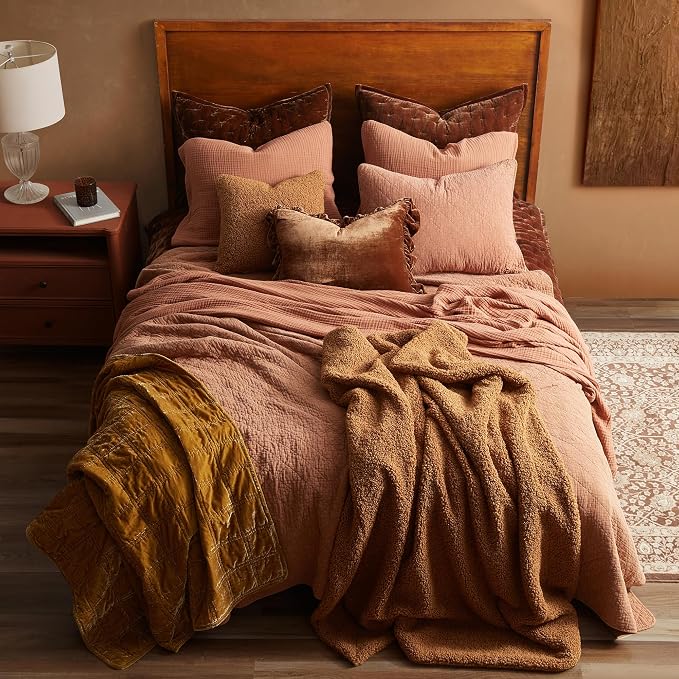 HiEnd Accents Stella Faux Silk Velvet Throw Blanket Saffron, 50x60 inch, Double Stitch Plush Soft Cozy Blankets, Luxury Decorative Throws for Couch, Bed, Sofa, Chair