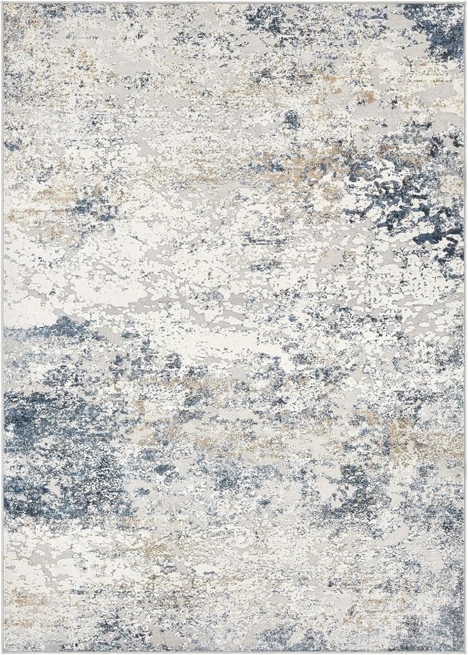 Area Rug Living Room Rugs - 9x12 Abstract Large Soft Indoor Washable Rug Neutral Modern Low Pile Carpet for Bedroom Dining Room Farmhouse Home Office - Beige Blue