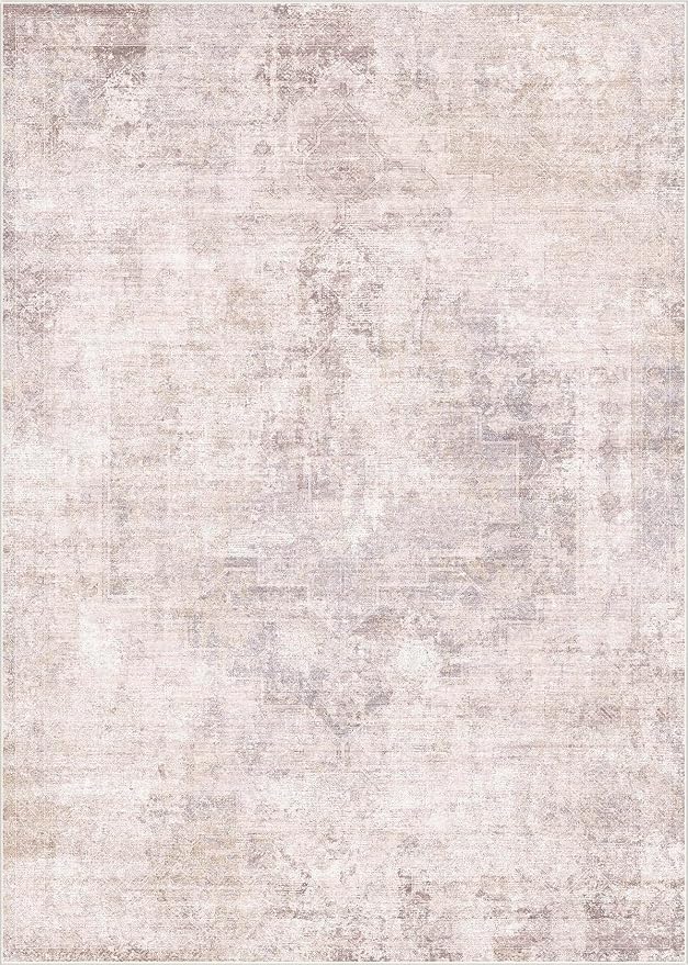 Hazo Haus Modern Pink and Grey 5x7 Area Rugs for Bedroom - Abstract Living Room Rug, for Dining Room Under Table, Washable, Non Slip & Soft, Medallion Distressed Print Pattern
