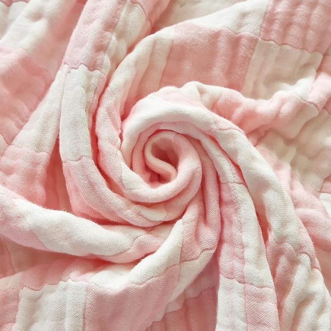 NIDITW Checkerboard Cotton Muslin Throw Blanket for Couch 6-Layer Checkered Gauze Blanket Soft Breathable All Season for Couch Bed Sofa (Pink, Throw)