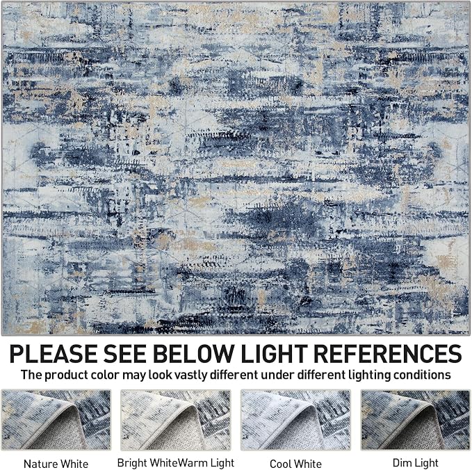 4x6 Area Rugs Washable Rug: Modern Abstract Living Room Rug Soft Anti-Skid Thin Carpet Indoor Floor Non-Shedding Carpets for Bedroom Dining Room Farmhouse Nursery Home Office - Blue Gold