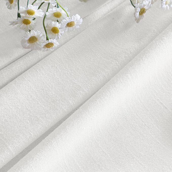 Ivory Off White Semi Sheer Pinch Pleated Linen Window Curtains | 54 Inch, Small, Light Filtering, Semi Sheer, Bay Window, Office, Burlap Textured, Memory Shape, Hook Rings, Boho Modern, Kids