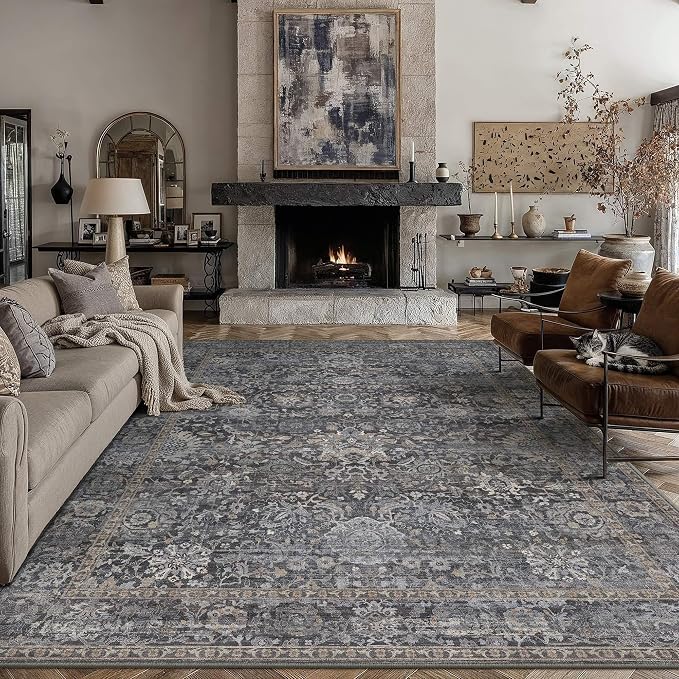 HUGEAR Area Rugs 6x9 Blue Washable Rug for Living Room Bedroom Neutral Vintage Rug Carpet Distressed Soft Durable Non Slip No Shedding for Indoor Dining Nursery Farmhouse