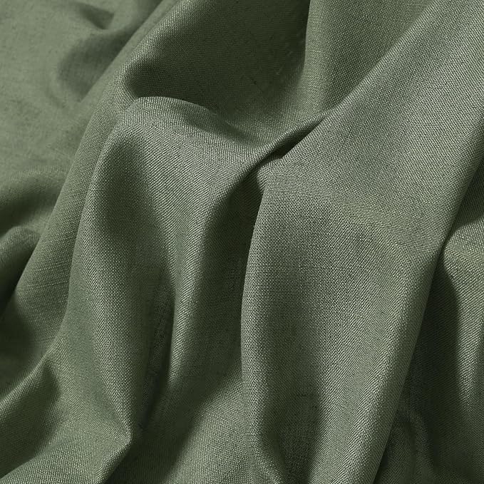 Olive Green Linen Curtains 84 Inches Long for Living Room 2 Panels Grommet Semi Sheer Linen Cotton Drape Boho Farmhouse Forest Green Curtain 84 Inch Length for Christmas Decor Dining Room Bedroom