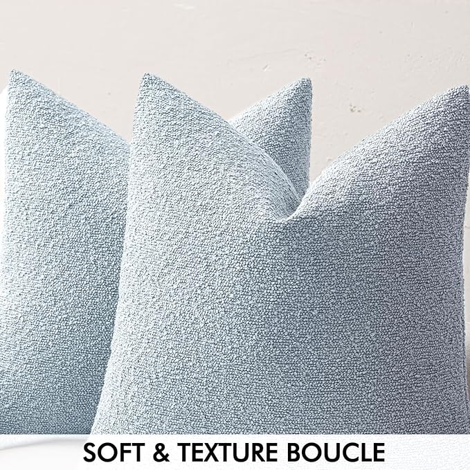 MIULEE 18x18 Inch Decorative Pillow Covers for Couch Bed Set of 2 Textured Boucle Neutral Throw Pillow Covers Light Blue Accent Solid Pillowcases Sofa Living Room Home Decor