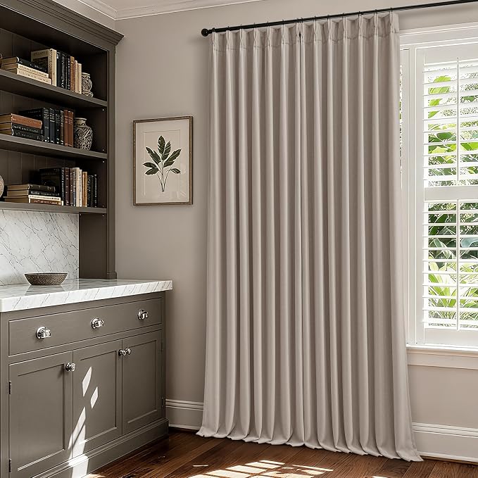 Burlywood Greige Pinch Pleated 100% Blackout Linen Curtains 86 Inch Length 2 Panels Set Pinch Pleat Curtains Black Out Light Blocking Room Darkening Drapes with Liner for Bedroom Living Room Window