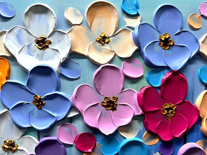 Yika Art 3D Paintings, Modern Abstract Oil Painting Hand Painted On Canvas Abstract Artwork Picture Wall Decoration for living room - Gorgeous Flowers Wall Art-24X48 Inch