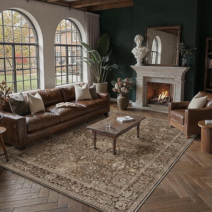 HUGEAR Area Rugs 9x12 Brown Washable Rug for Living Room Bedroom Large Neutral Vintage Rug Carpet Distressed Soft Durable Non Slip No Shedding for Indoor Dining Nursery Farmhouse