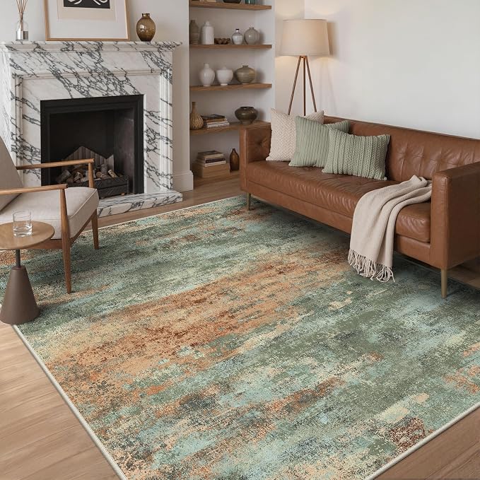 BEIMO Area Rugs 6x9 for Living Room Bedroom, Modern Abstract Machine Washable Rug, Large Soft Low Pile Floor Carpet with Non Slip Backing for Dining Room, Sage Green