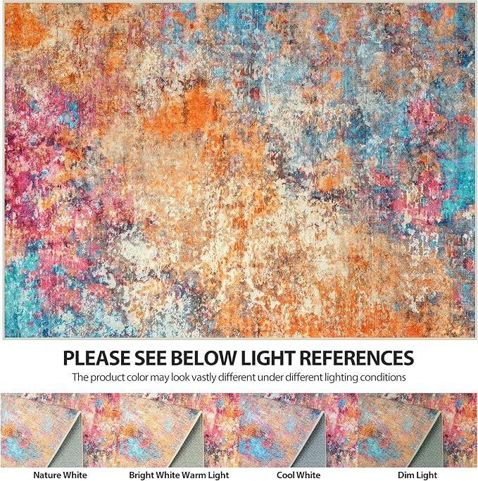 5x7 Area Rugs for Living Room Rug Washable: Abstract Rug for Dining Room Bedroom Carpet Non Slip 5 by 7 Indoor Modern Nursery Home Office Colorful