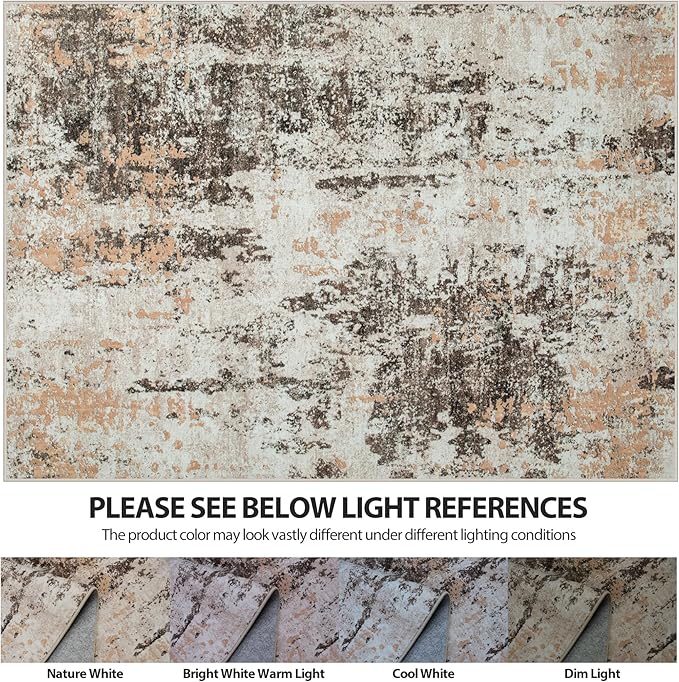 4x6 Area Rugs for Living Room Rug Washable: Abstract Rug for Dining Room Bedroom Carpet Non Slip 4 by 6 Indoor Modern Nursery Home Office Brown Beige