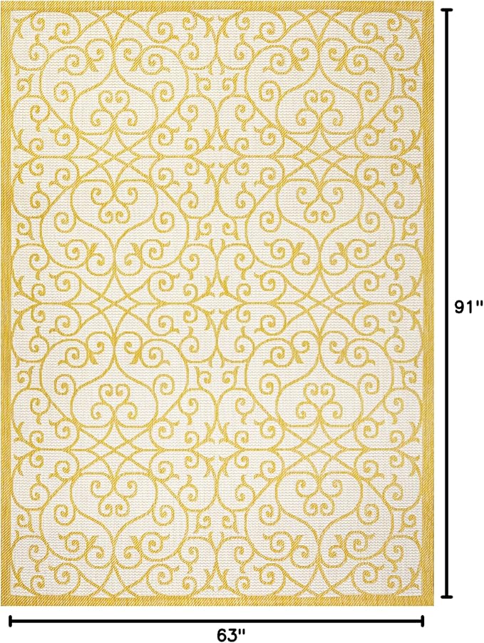 JONATHAN Y Vintage Filigree Indoor Outdoor Area Rug 5X8 Cream/Yellow, Madrid Textured Weave for Backyard, Patio, Porch, Easy-Cleaning, High Traffic, Pet-Friendly, Non-Shedding (SMB107D-5)