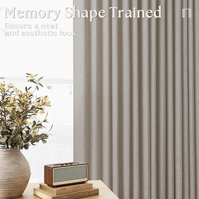 Burlywood Birch Linen Kitchen Curtains 45 Inches Long 2 Sets Basement Curtains for Small Window Pinch Pleated Back Tab Linen Blend Short Boho Semi Sheer Back Tab Cafe Drapes for Bay Windows 40x45