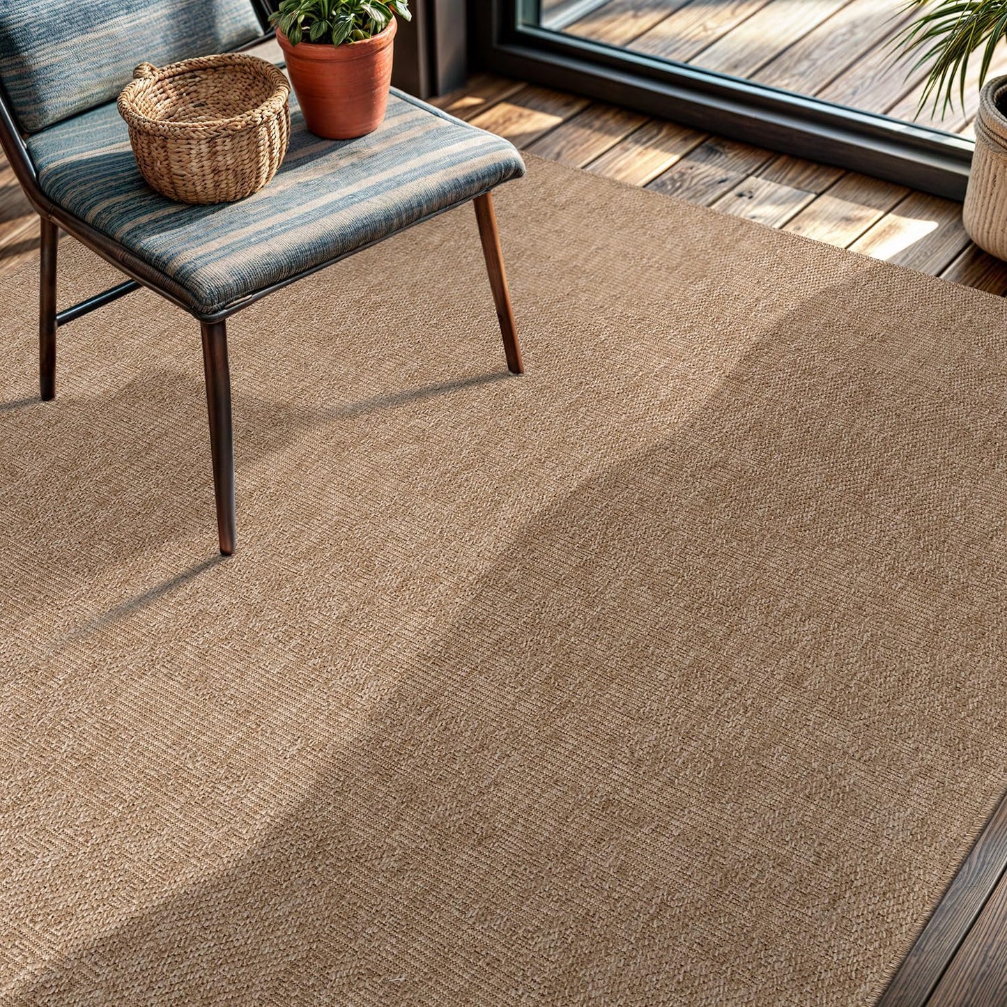 CAMILSON Easy Jute Rug 4x6, Indoor Outdoor Natural Color Fiber Area Rugs for Living Room Patio and Kitchen Rug, Solid Boho Woven Design, Easy-Cleaning, Washable Outside Carpet Alfombras (4 x 6)