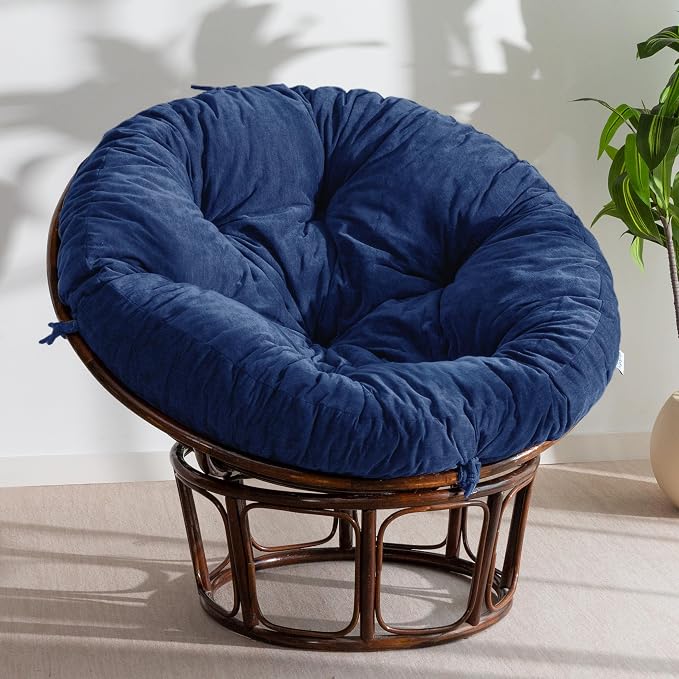 HIGOGOGO Papasan Chair Cushion with Chenille Cover (Without Chair), Soft Supportive Cushion, Navy, 48 x 48 Inch