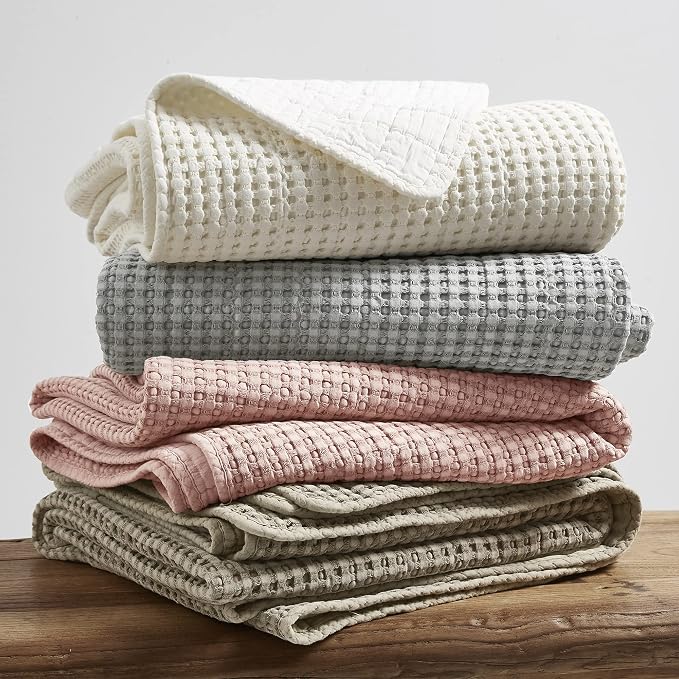 Levtex Home - Mills Waffle - Throw - Cream Cotton Waffle - Throw Size 50 x 60in.