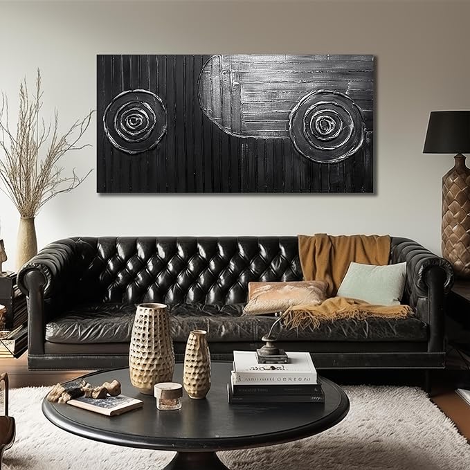 Modern Wall Pictures for Living Room Black and Silver Abstract Canvas Art Wall Decor for Dining Room Large Wall Canvas for Office Size 29 x 58 Inch