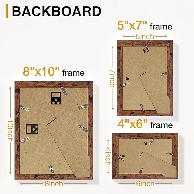Vittanly 15 Pack Picture Frames Collage Wall Decor for Mounting or Tabletop Display, Gallery Frame Set for Family, Multi Sizes Including 3pcs 8x10, 6pcs 5x7, 6pcs 4x6, Rustic Brown