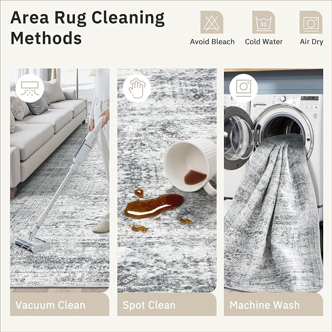 Soalmost 6x9 Area Rug for Living Room Washable 6x9 Gray Rug Non-Slip Modern Rugs for Bedroom Dinning Room Ultra-Thin Indoor Grey Rug