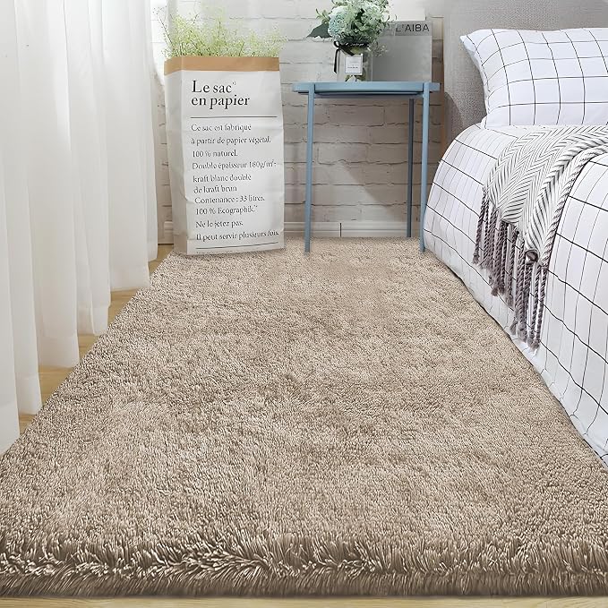 2x6 Runner Rug for Bedroom: Fluffy Shag Soft Washable Rugs Small Fuzzy Plush Indoor Carpet for Hallway Bedside Dorm Kids Girls Boys Room (Camel, 2'x6')