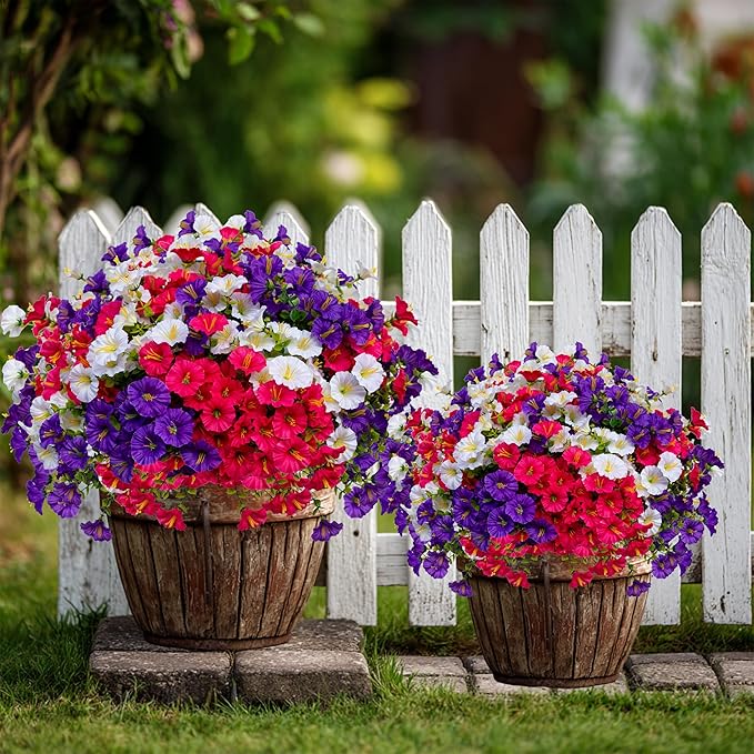 AXYLEX Artificial Flowers Outdoor Morning Glory - 16 Bundles Fake Plants UV Resistant No Fade Faux Plastic Greenery Home Garden Patio Decoration Indoor (1, Multi16-1)
