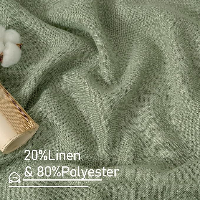 LAMIT Sheer Linen Curtains 63 Inches Long, Semi Sheer Light Filtering Panels Back Tab and Rod Pocket Small Window Drapes for Basement/Bedroom/Loft Room, Sage Green, 2 Panels, 34 x 63 Inch