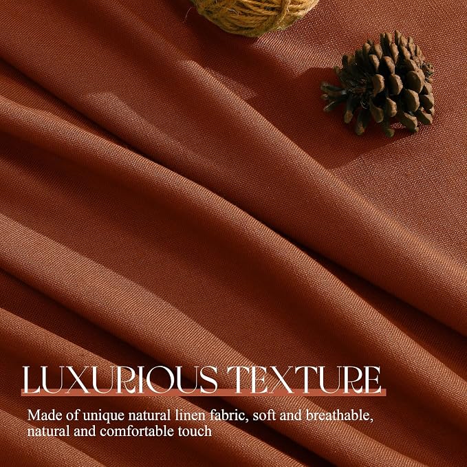 Jowels Terracotta Linen Curtains 108 Inch Long 2 Panels for Living Room | Burnt Orange Light Filtering Semi Sheer Curtain,Back Tab Pocket Pleated Look,Boho Textured Privacy Drapes for Bedroom Window