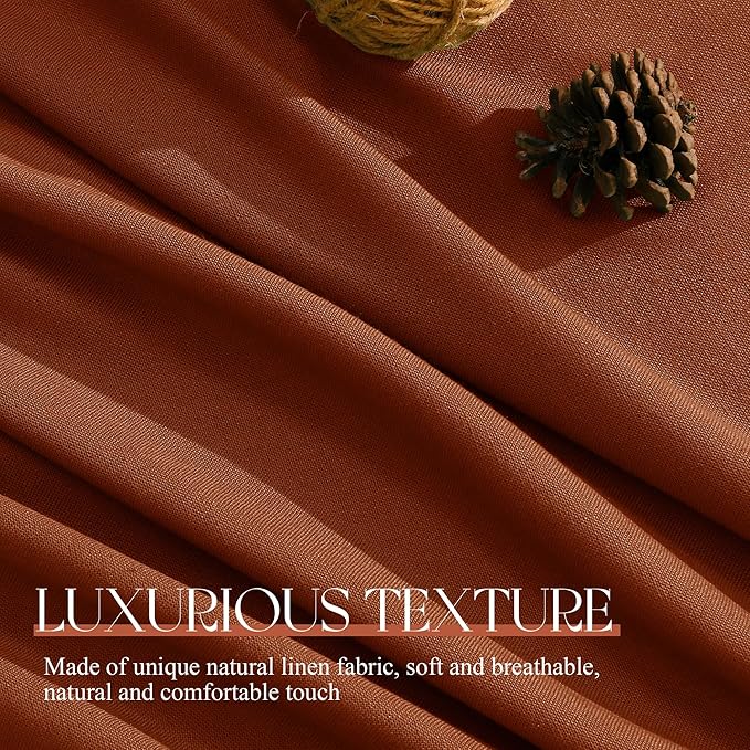 Jowels Terracotta Linen Curtains 96 Inch Long 2 Panels for Living Room | Burnt Orange Light Filtering Semi Sheer Curtain,Back Tab Pocket Pleated Look,Boho Textured Privacy Drapes for Bedroom Window