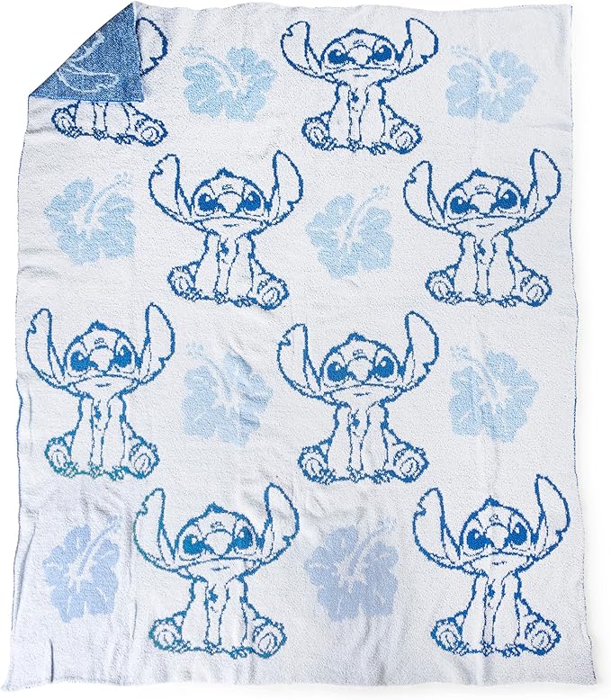 Jay Franco Disney Lilo and Stitch Feather Knit Fluffy Throw Blanket - Blue Floral Fuzzy Blanket Measures 50 x 60 Inch | Super Soft Lightweight Bedding