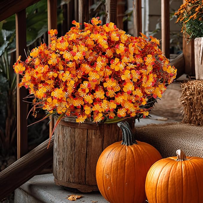 AXYLEX Artificial Flowers Outdoor Shrubs - Fake Plants UV Resistant No Fade Faux Plastic Greenery Home Garden Porch Patio Decoration Office Indoor (Orange)